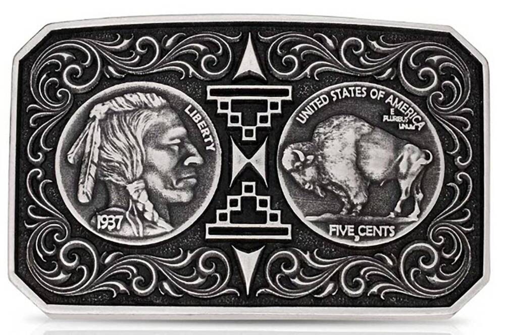 NEW MONTANA SILVERSMITHS men's attitude westward way buckle in pewter/black